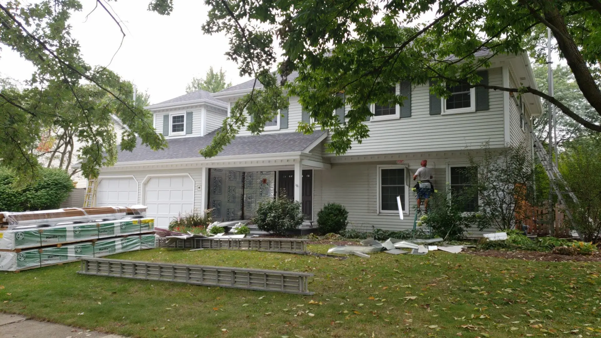 James Hardie siding installation in progress